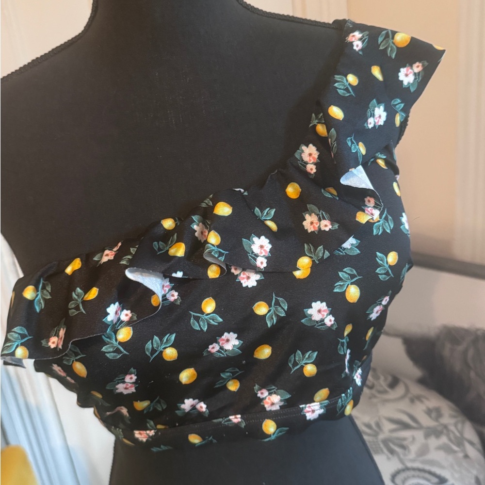 Victoria's Secret Black Floral Lemon Bikini Top